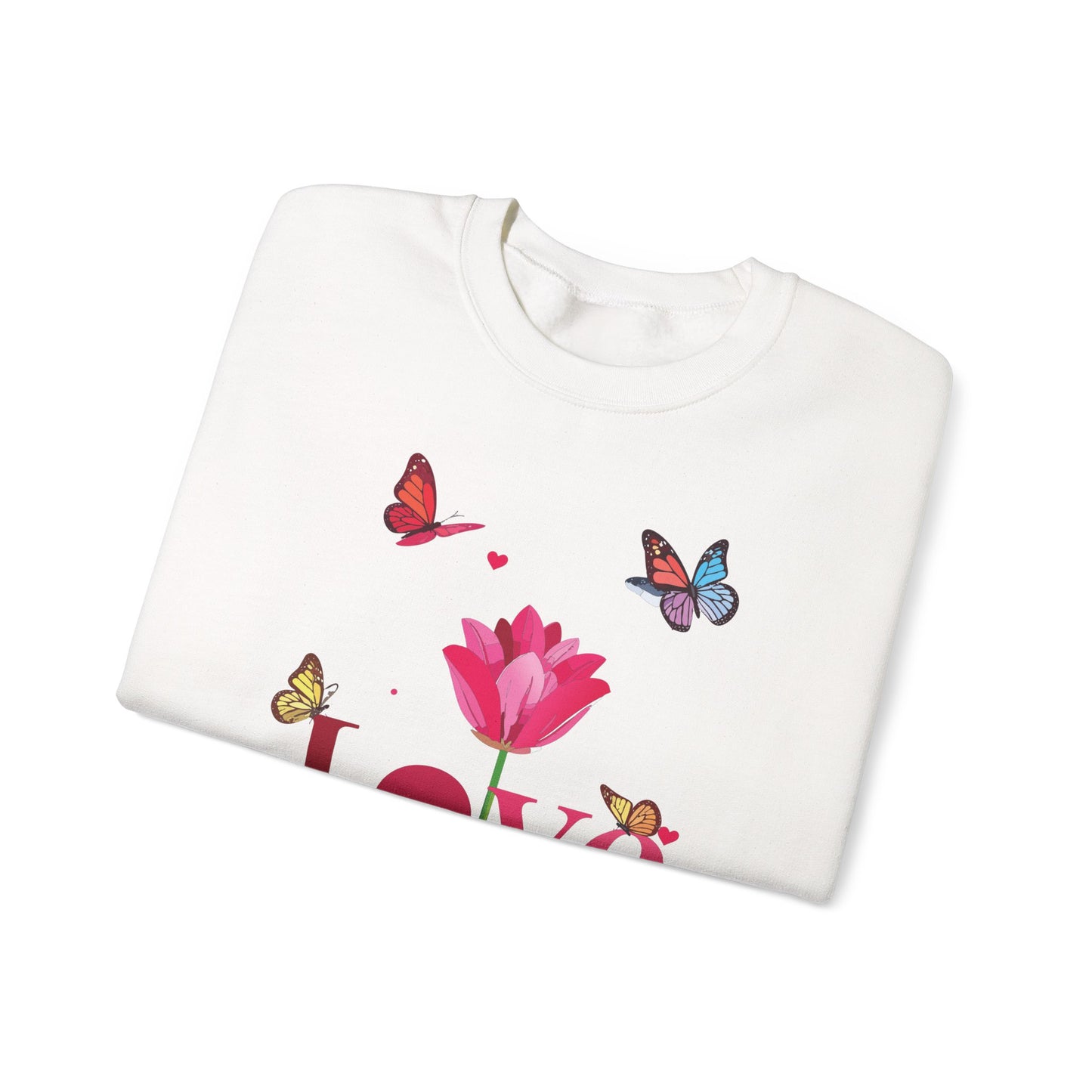 Unisex Floral Love Sweatshirt, Love Floral Sweatshirt, Floral Butterfly Sweatshirt, 50/50 Cotton-Poly Valentine's Day Sweatshirt 02