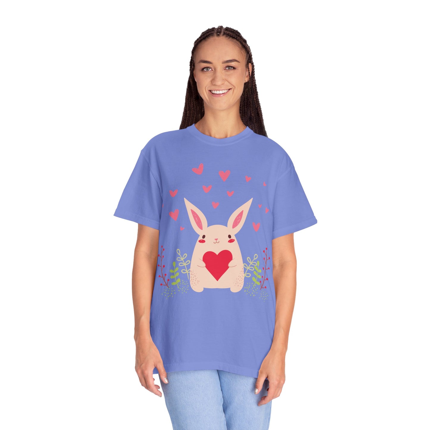 Easter Bunny Heart T-Shirt, Tee Shirt with Easter Signature, T Shirt with Easter Prints, Tee Shirt with Easter Design