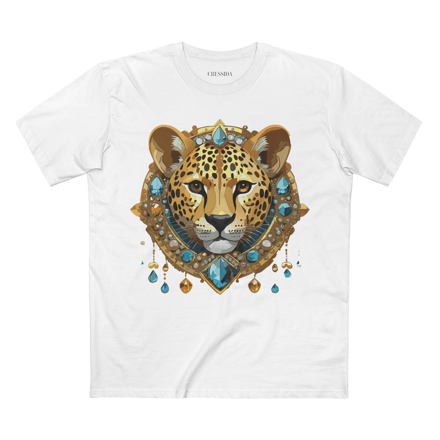 Cheetah Graphic Unisex 100 Cotton Tee With Unique Animal Golden Medallion Art Design 44