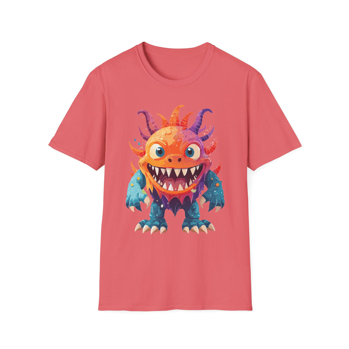 Colorful Cartoon Monster T-Shirt | Cute Spiky Halloween Creature Graphic Design Unisex 100 Cotton Gildan T-Shirt