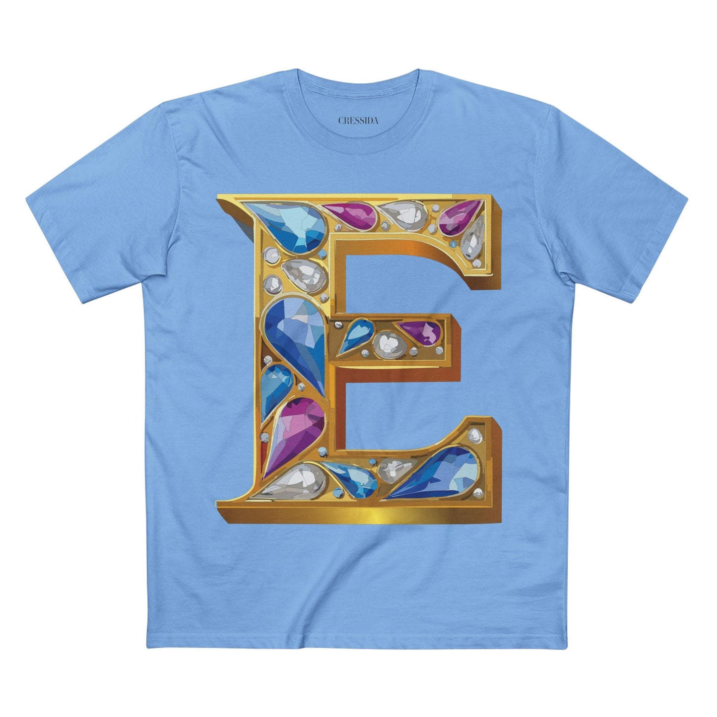 Letter E Graphic Design Tee Unisex 100 Cotton With Antique Gold Letters Artwork T-Shirt