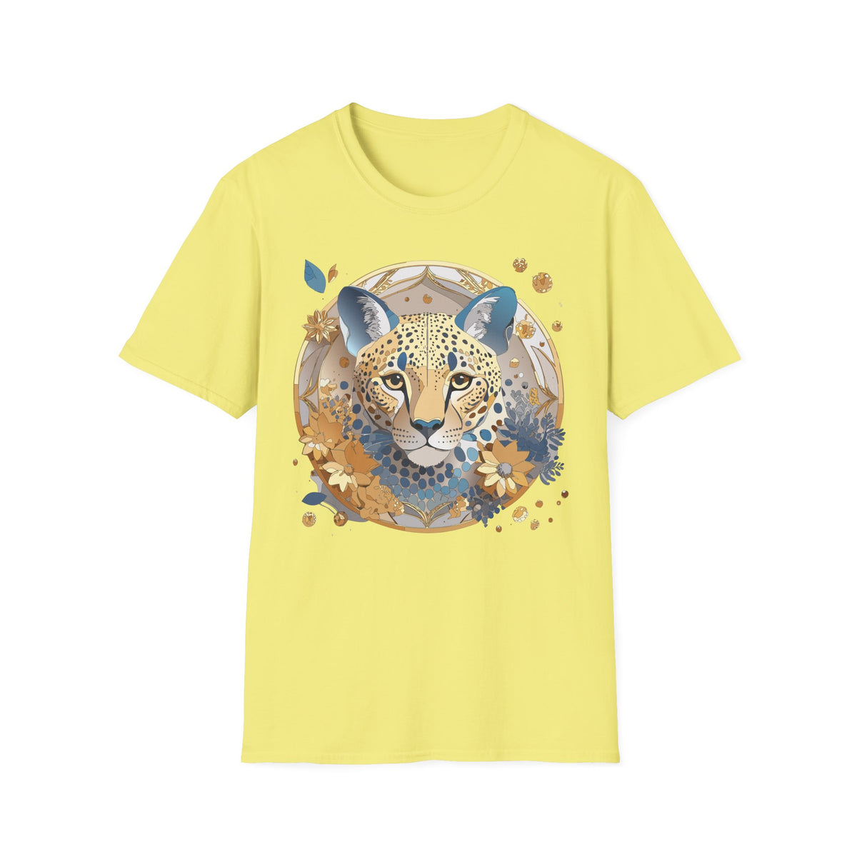 Floral Leopard Face T-Shirt | Botanical Cheetah Portrait Tee