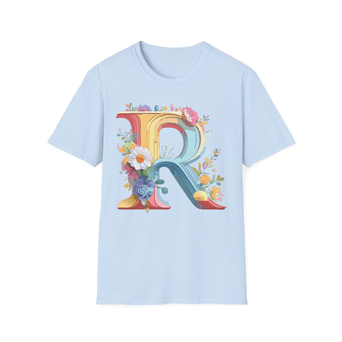 Floral Letter R T-Shirt | Decorative Monogram Initial R Tee