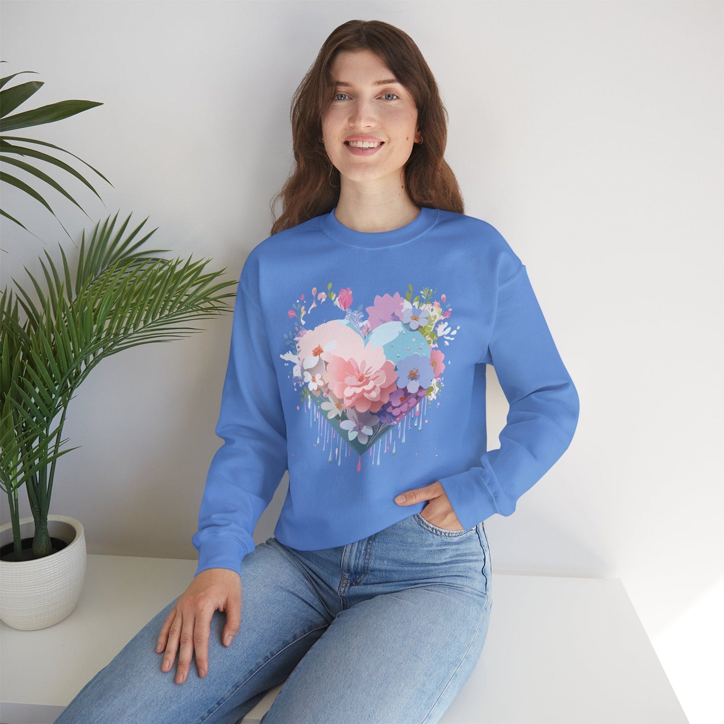 Floral Heart Sweatshirt Unisex Heavy Blend Crewneck Valentines Day Floral Love Cozy