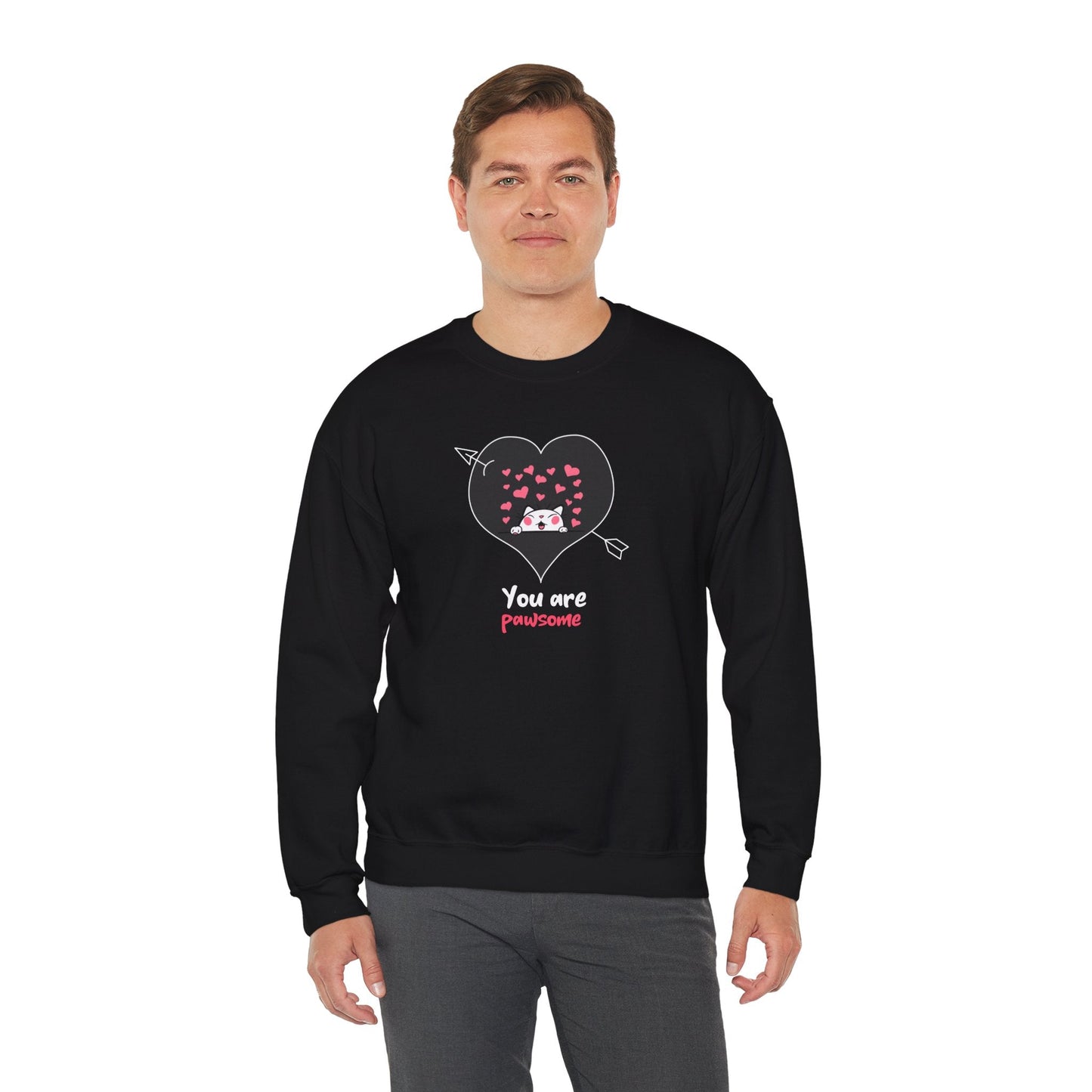 Cat Heart Sweatshirt Valentines Day Fifty Fifty Cotton Poly Unisex Crewneck Gift Idea