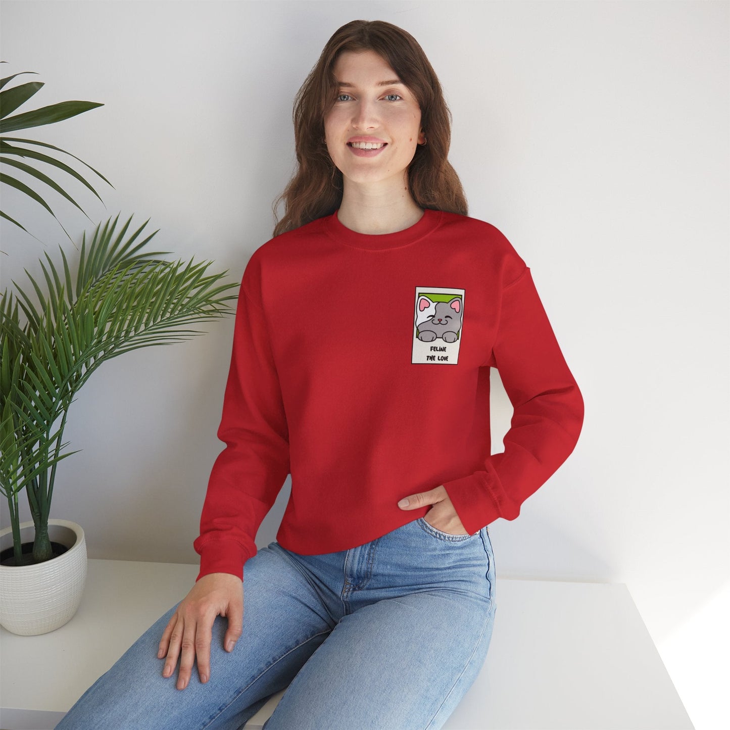Pocket Cat Sweatshirt Unisex Cat Heart Sweatshirt Valentines Day Gift 50 Percent Cotton Poly Blend