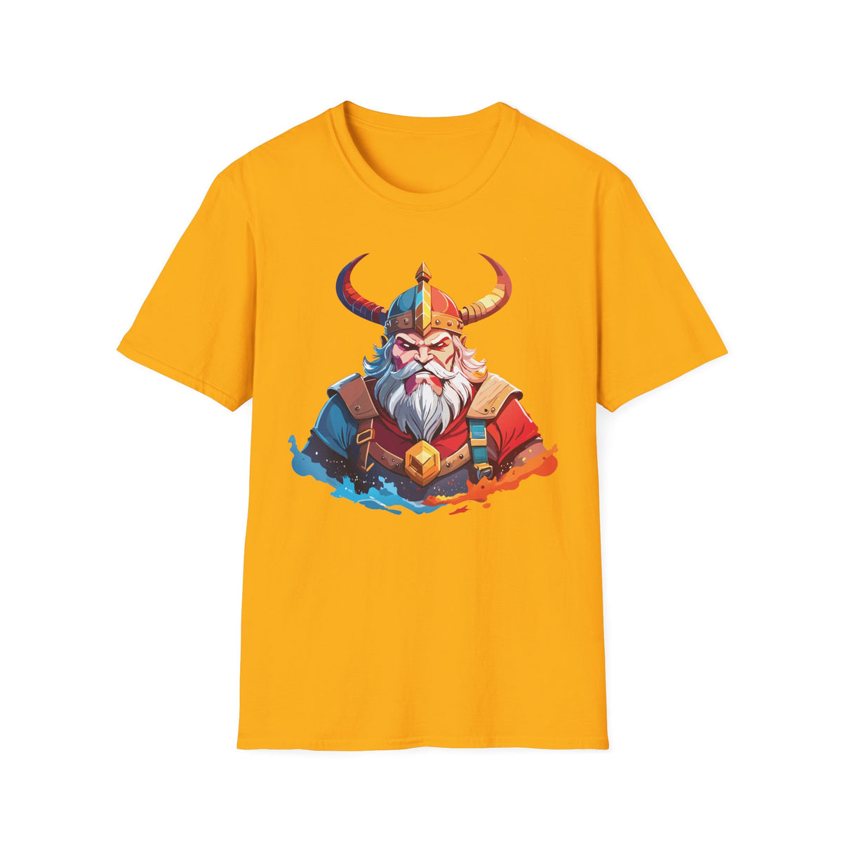 Viking Warrior Illustration T-Shirt | Horned Helmet Norse Art