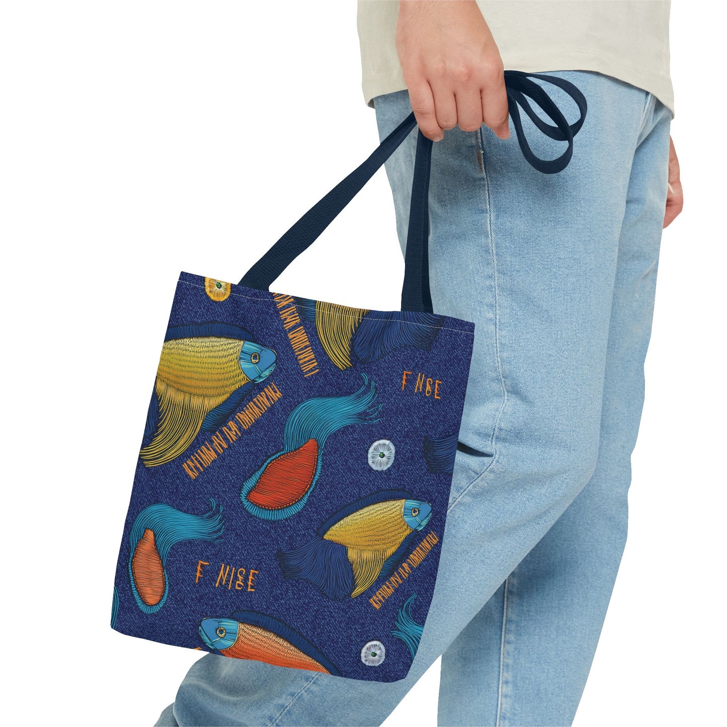 Denim Fabric Imitation Print Unisex Canvas Bag Poly Spun 3 Sizes Tote Bag 193