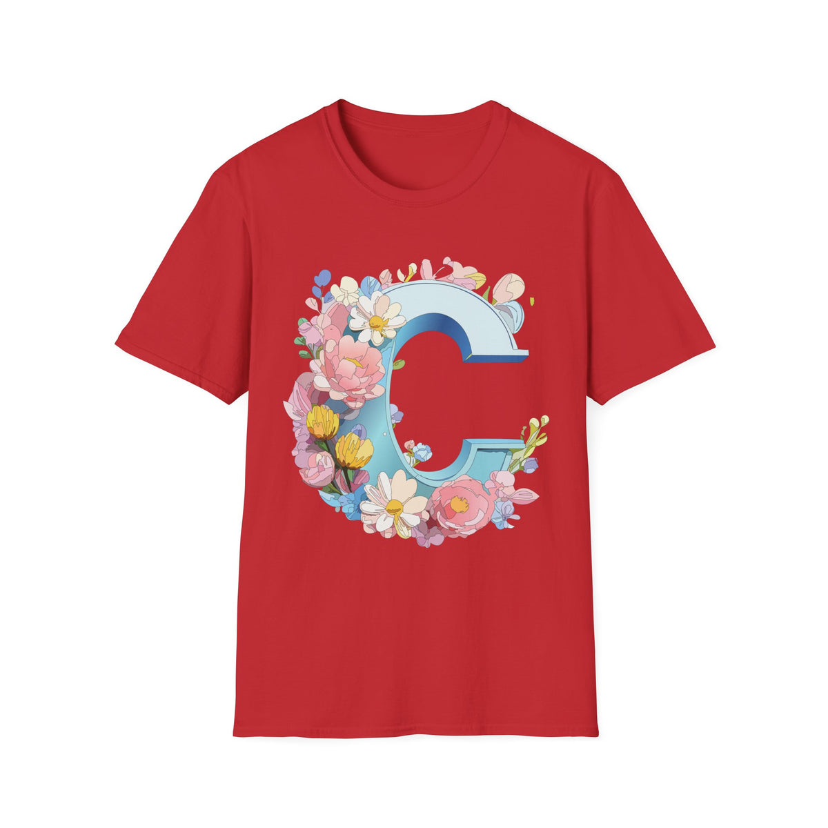 Floral Letter C T-Shirt | Blue Monogram Initial Tee