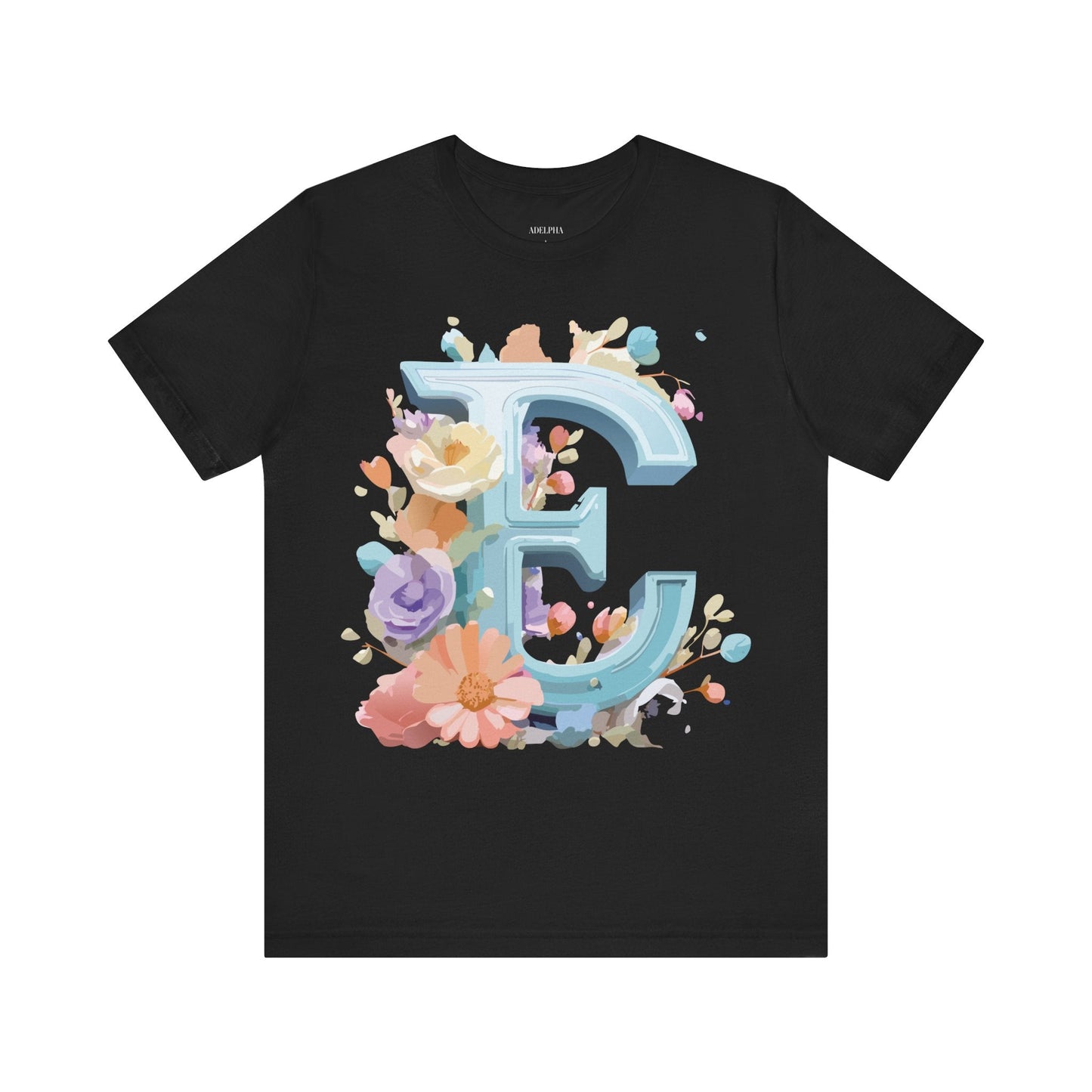Letter E Graphic Tee Unisex Vintage Inspired Art Design Adelpha Short Sleeve Shirt