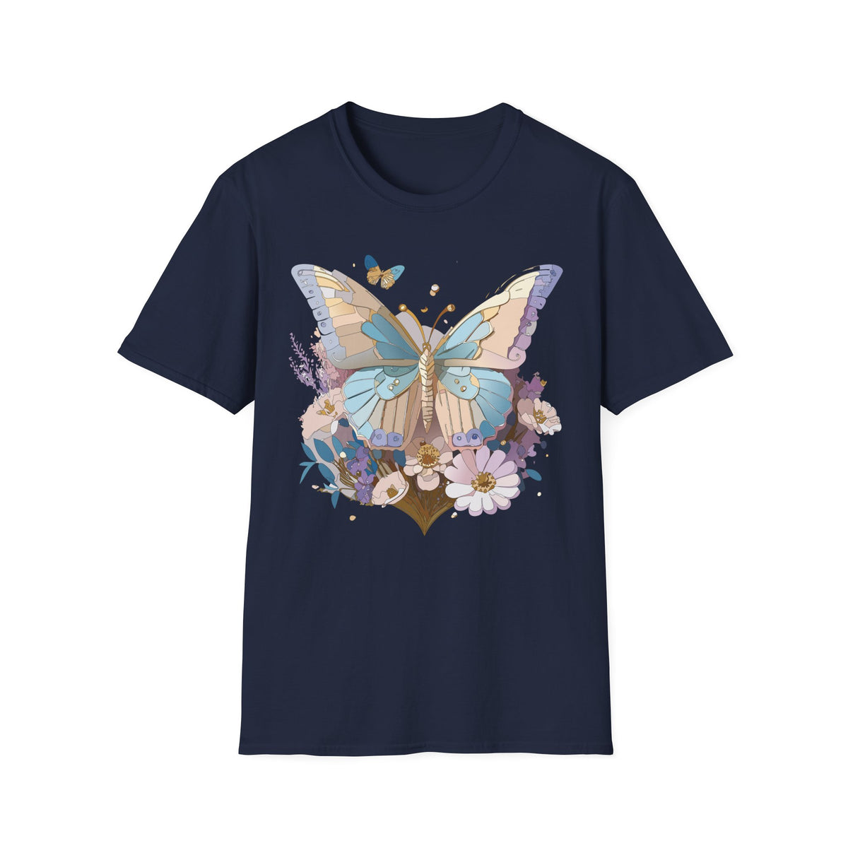 Butterfly Garden T‑Shirt — Pastel Floral Wing Illustration Graphic Design Unisex 100 Cotton Gildan T-Shirt