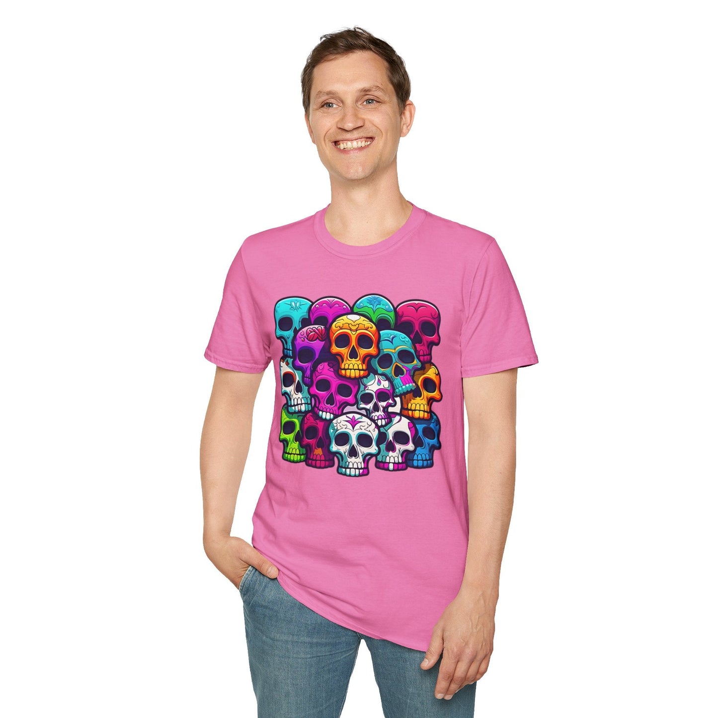 Unisex Skull Tee Shirt With Skeleton Design Gildan Softstyle 64000 100 Percent Ring Spun Cotton