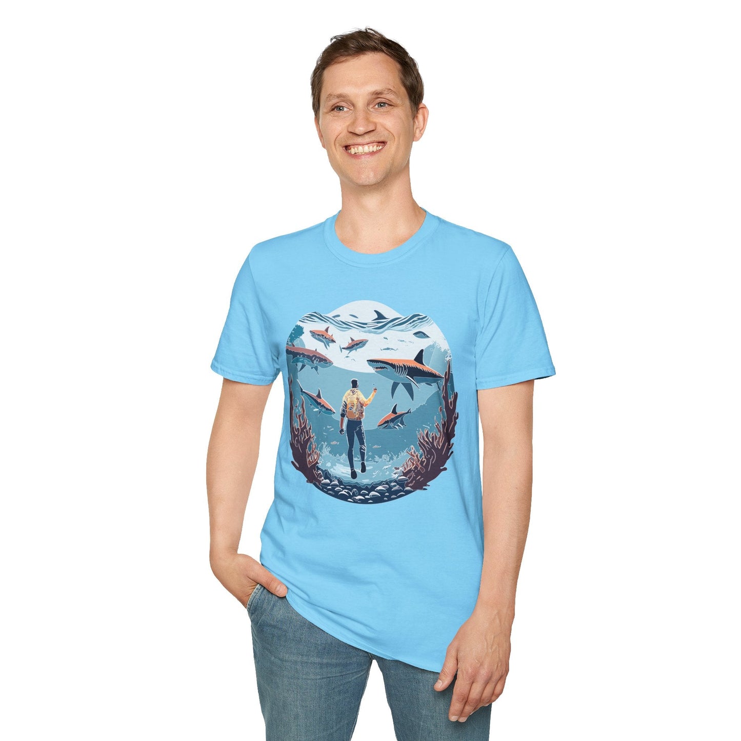 Ocean Theme Unisex Softstyle T Shirt 64000 Cotton Tee With Ocean Art Design Breathable
