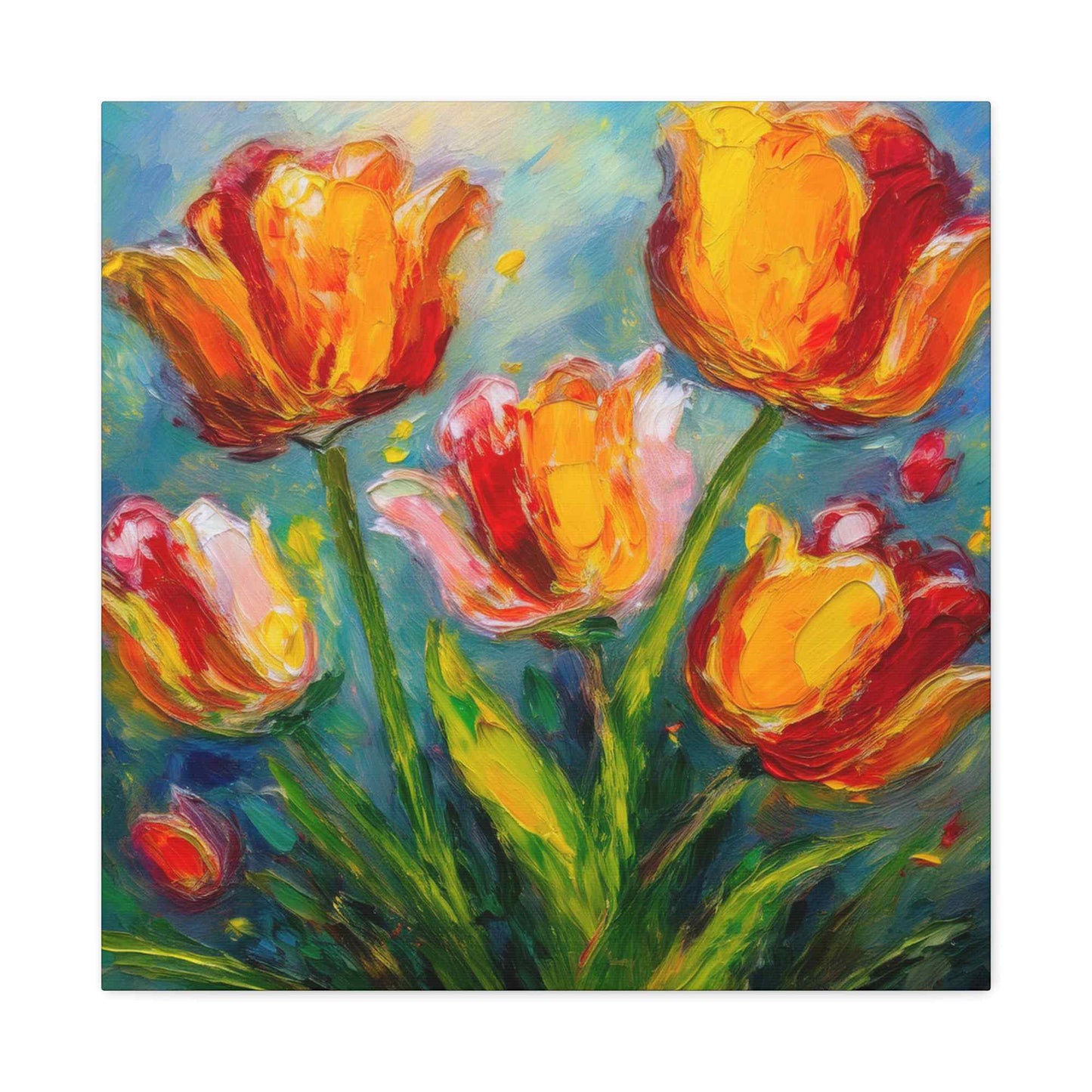 Tulips Print Canvas, Floral Oil Paint Print 20x20, 24x24, 30x30, 32x32, 36x36 Art Design Pine-Wood Inner Frame MC-144
