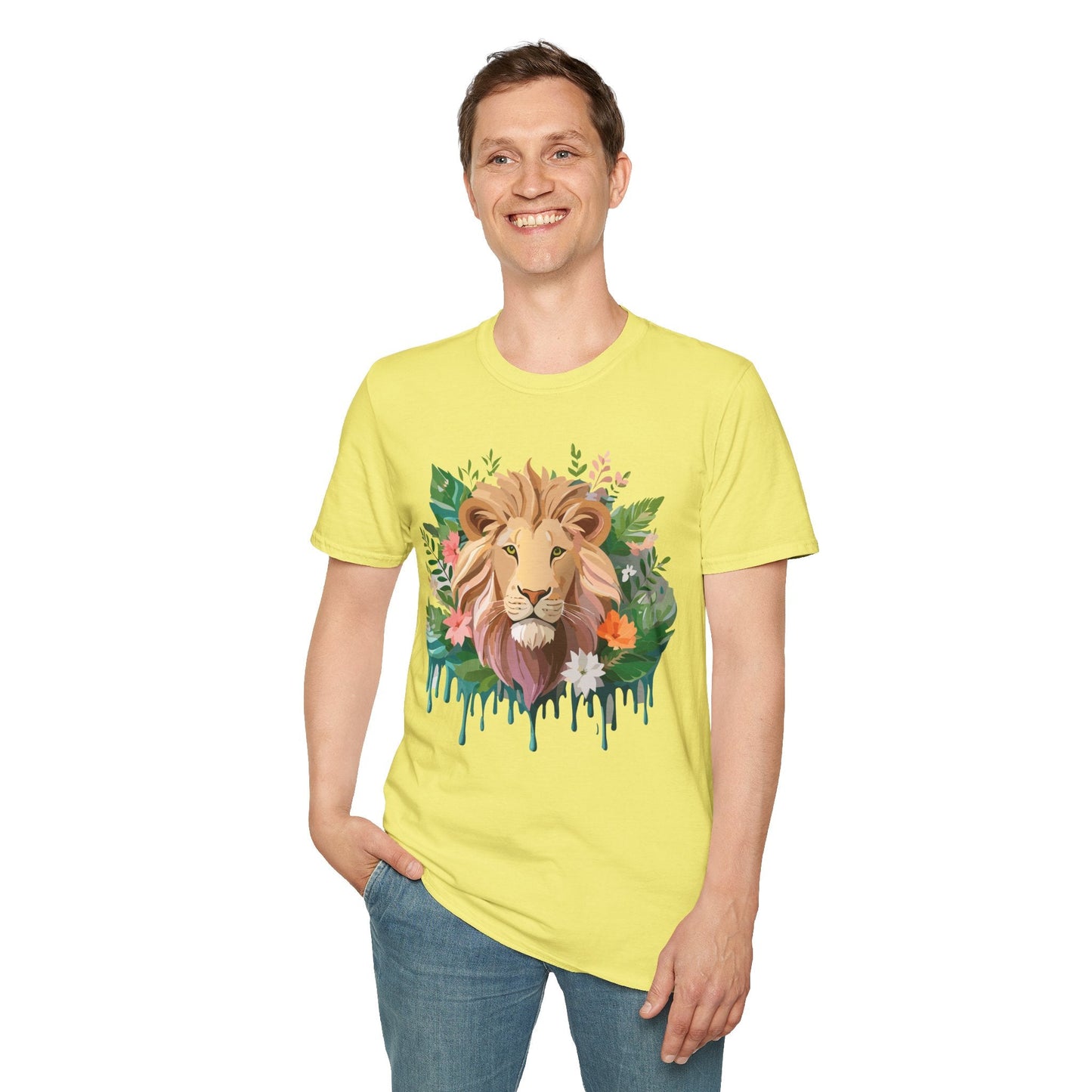 Lion Shirt Unisex Floral Lion Tee Animal Print Short Sleeve Tee