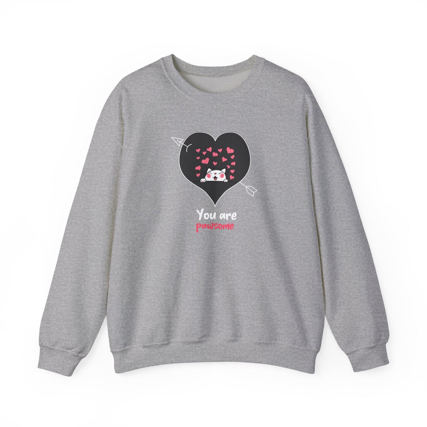 Cat Heart Sweatshirt Valentines Day Fifty Fifty Cotton Poly Unisex Crewneck Gift Idea