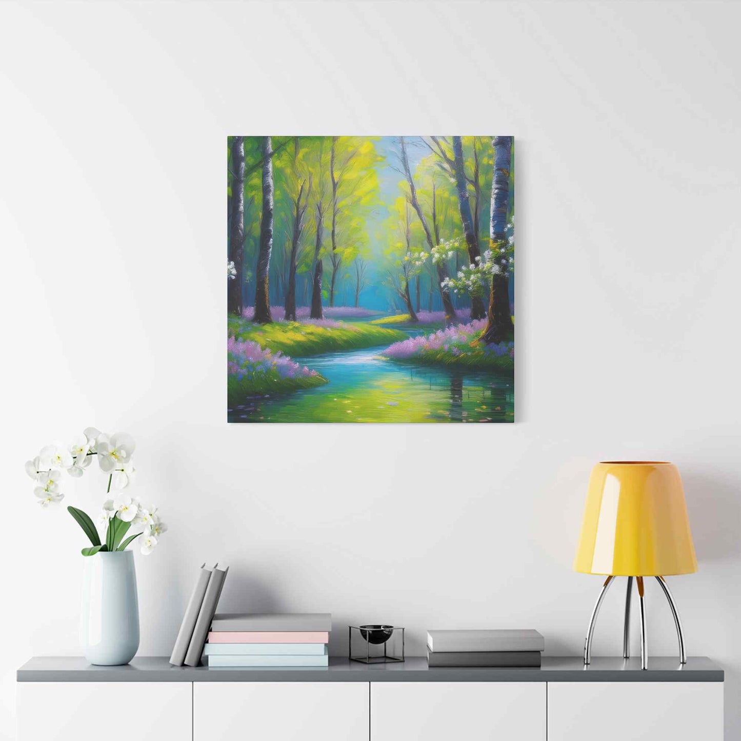 Spring Forest Print Canvas, Oil Paint Print 20x20, 24x24, 30x30, 32x32, 36x36 Art Design Print Pine-Wood Inner Frame MC-96