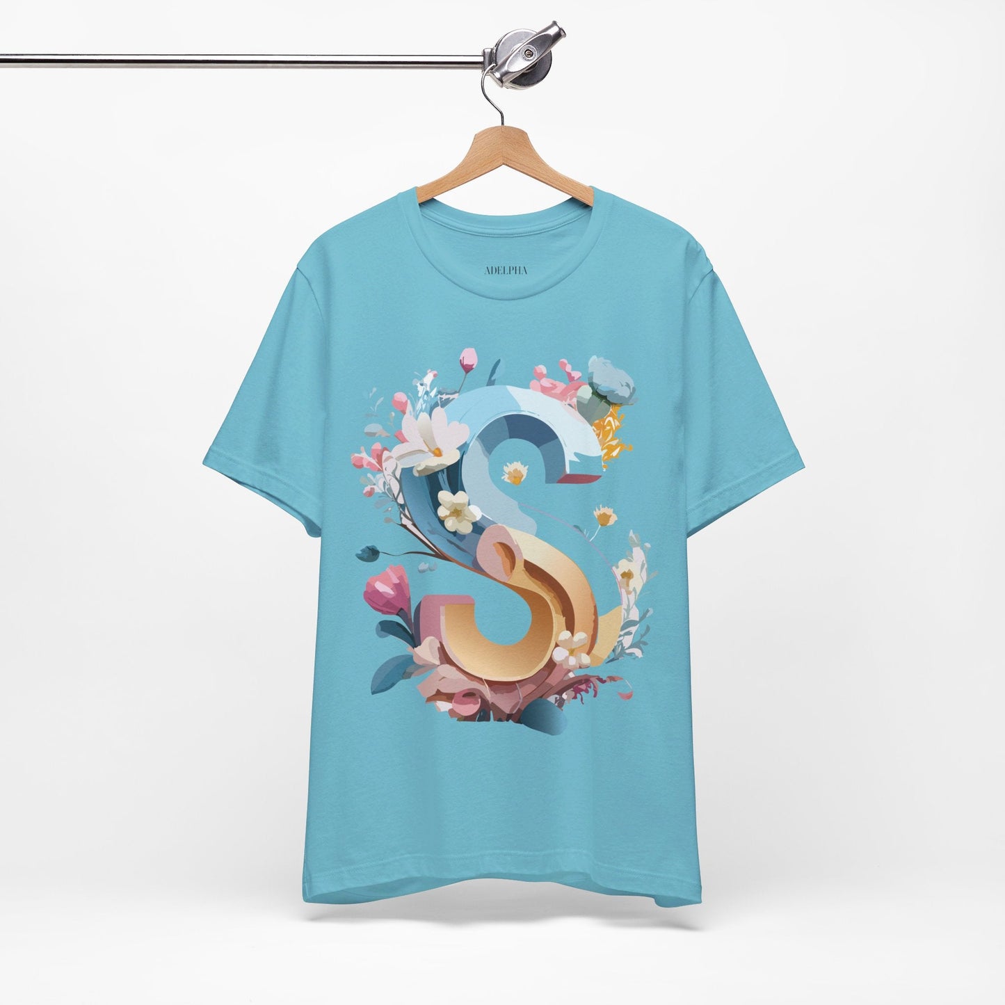 Letter S Shirt Graphic Tee Unisex Short Sleeve Vintage Inspired Adelpha Art Design