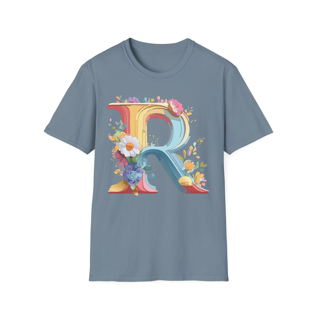 Floral Letter R T-Shirt | Decorative Monogram Initial R Tee