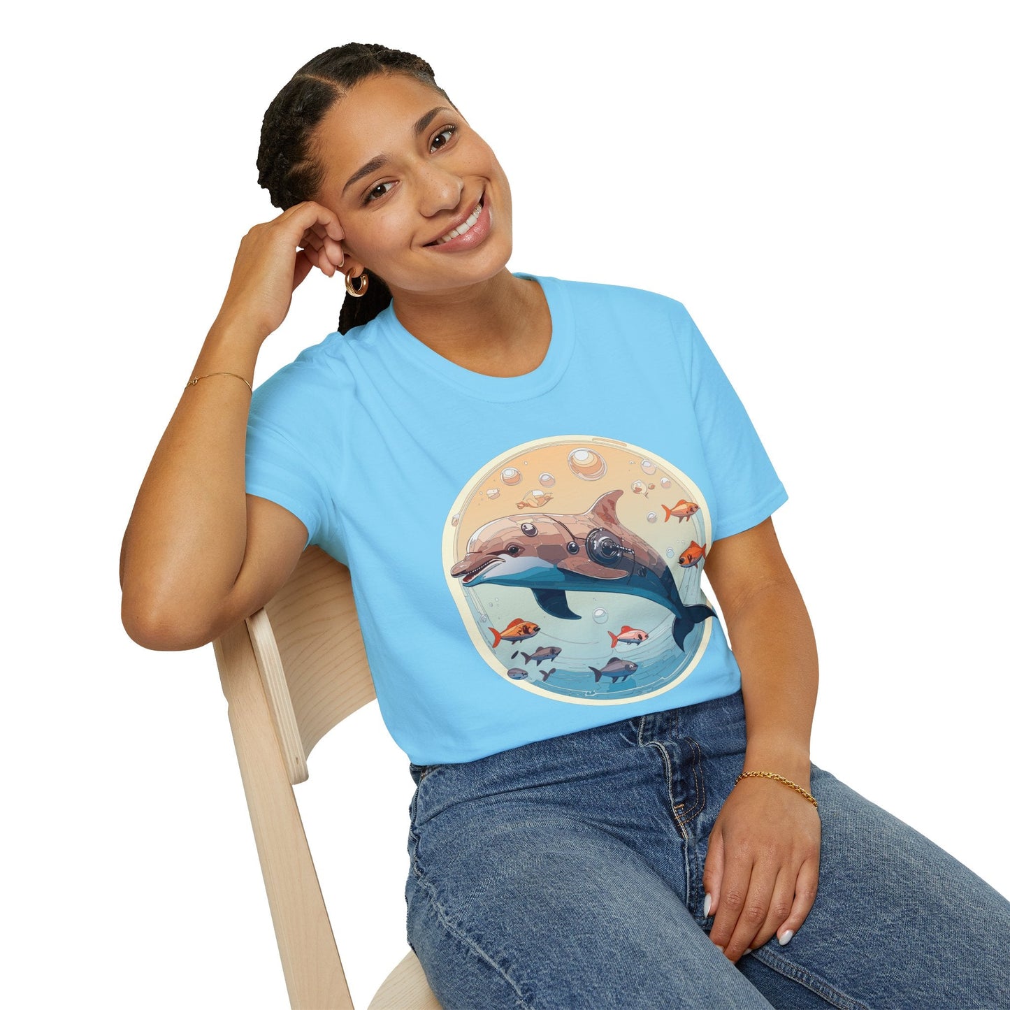 Dolphin Shirt Unisex Softstyle Tee 100 Percent Ring Spun Cotton Breathable Gildan 64000