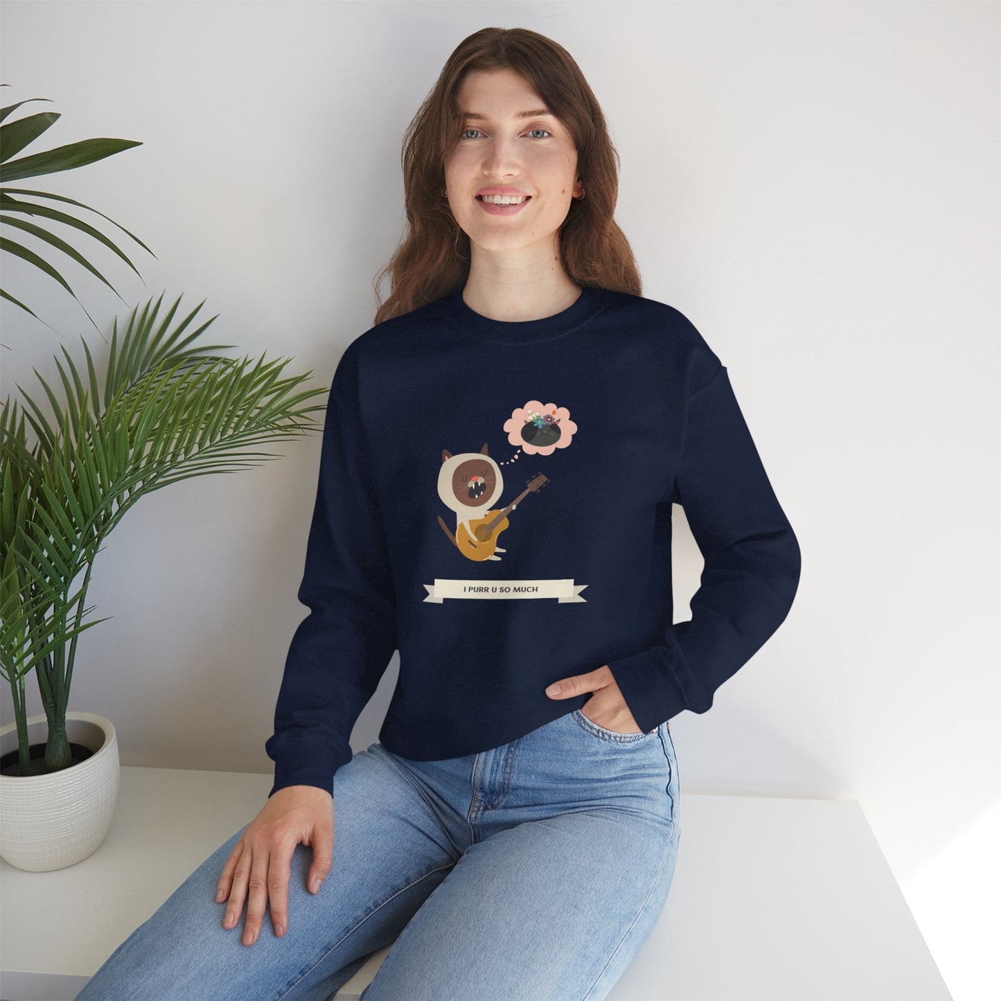 Cat with Guitar Sweatshirt, Love Sweatshirt, Cat Sweatshirt, Valentine's Day Sweatshirt, 50/50 Cotton-Poly Animal Sweatshirt 127