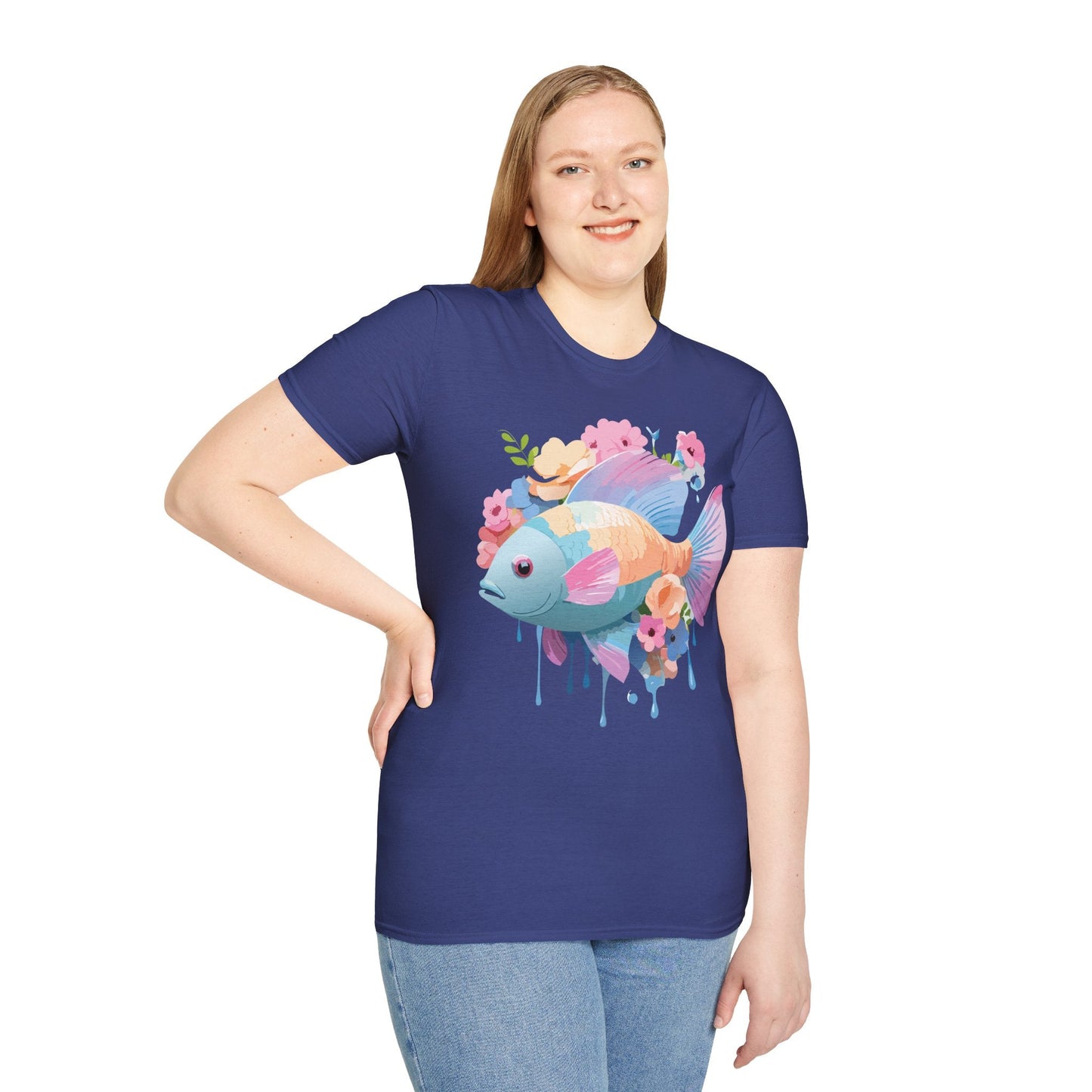 Fish Art Design Graphic Tee Unisex Short Sleeve T Shirt With Fish Artwork Premium Cotton