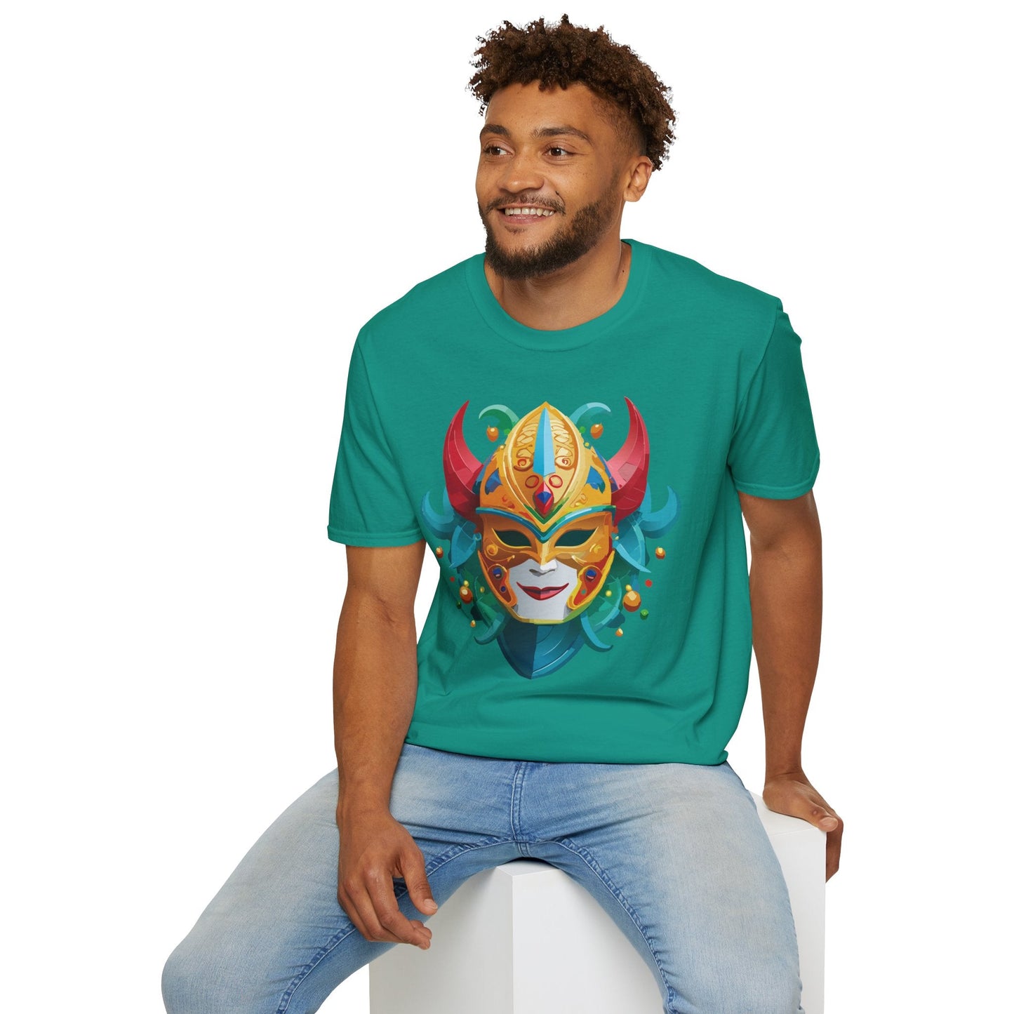Unisex Mask Tee Shirt Softstyle Gildan 64000 Cotton Tee Masquerade Design Artwork