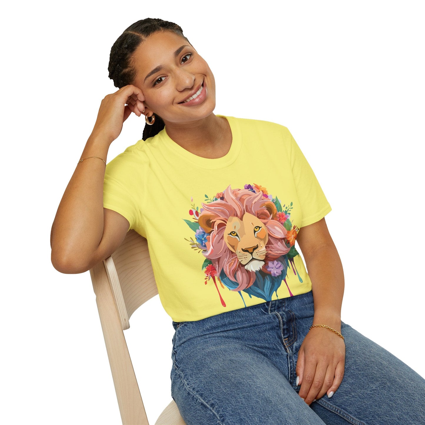 Lion Shirt Unisex Floral Lion Tee Animal Print Softstyle Tee