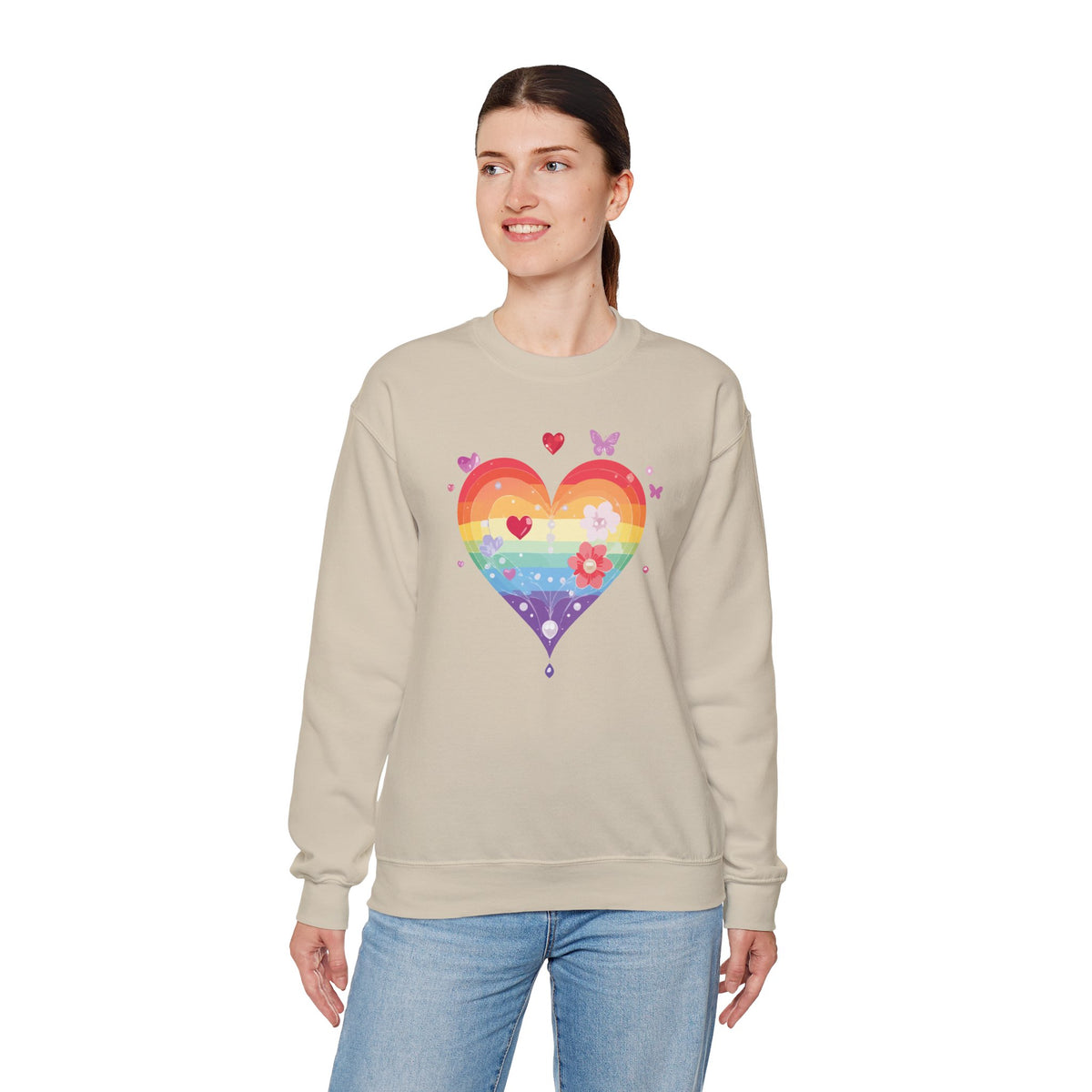 Rainbow Heart Sweatshirt, Floral Heart Sweatshirt, Floral Love Sweatshirt, Valentine's Day Sweatshirt, Rainbow Heart Floral Sweatshirt 115