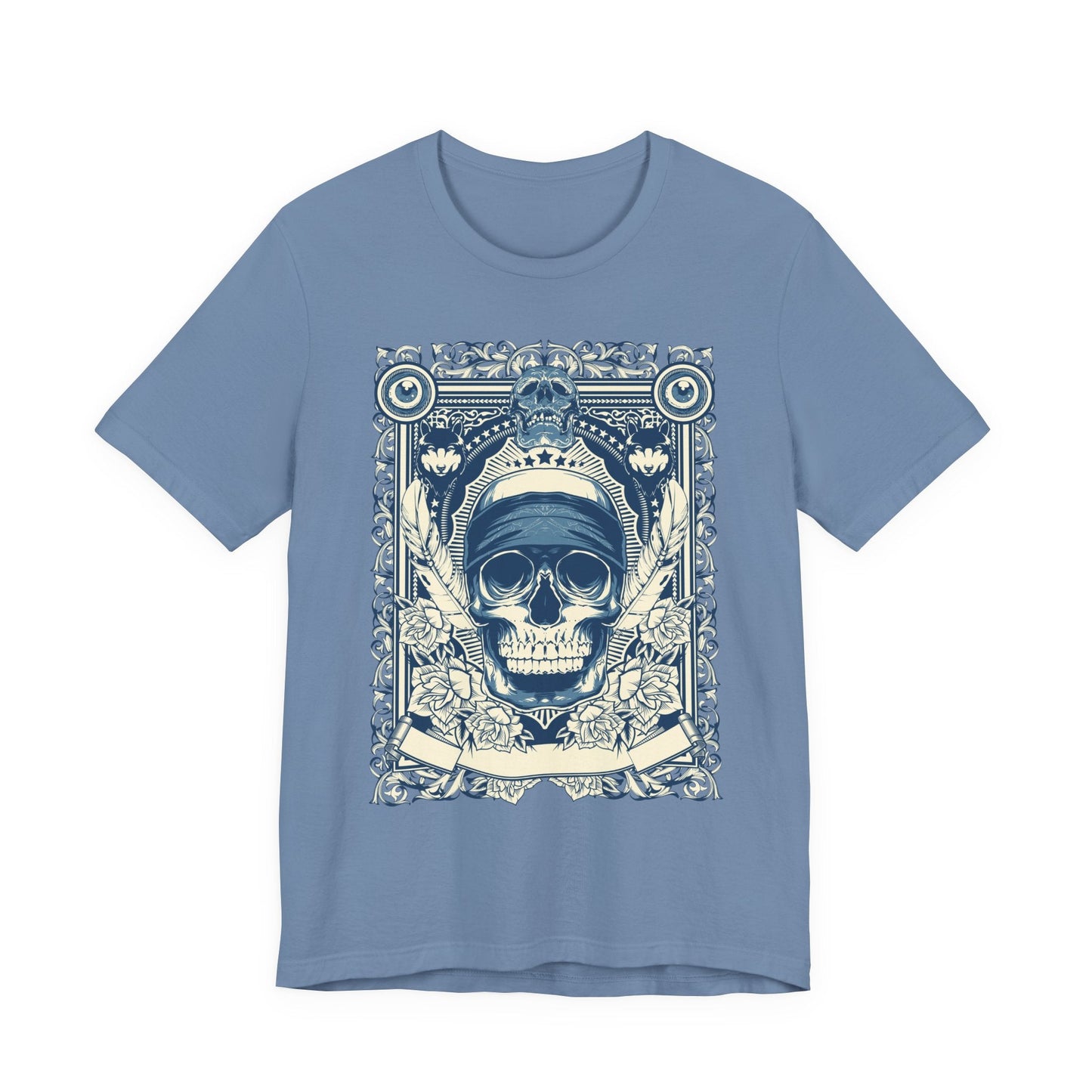 Skull Crown Graphic Tee Vintage Ornate Skull Illustration Rock Band T-Shirt