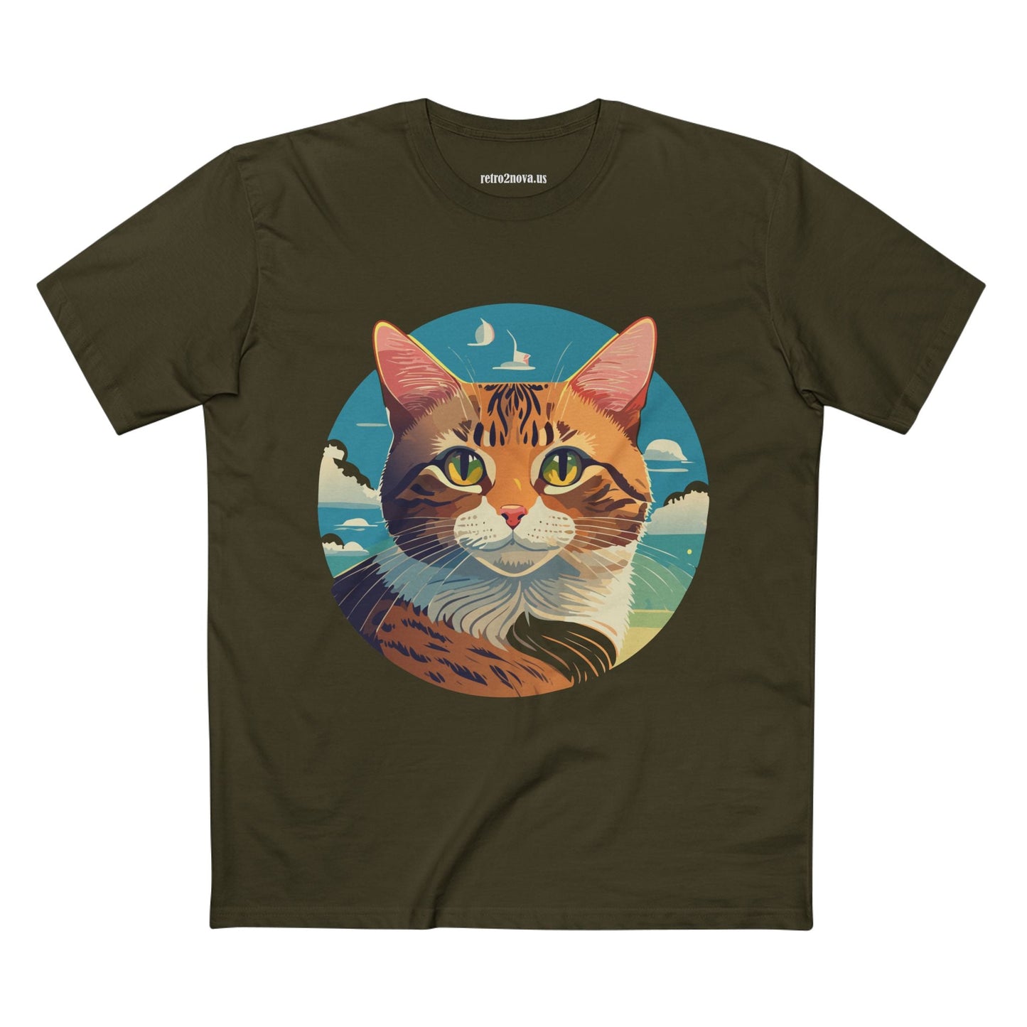Unisex Premium Cotton Staple Tee With Original Cat Art Design Featuring Retro2Nova Logo And Everyday Comfort