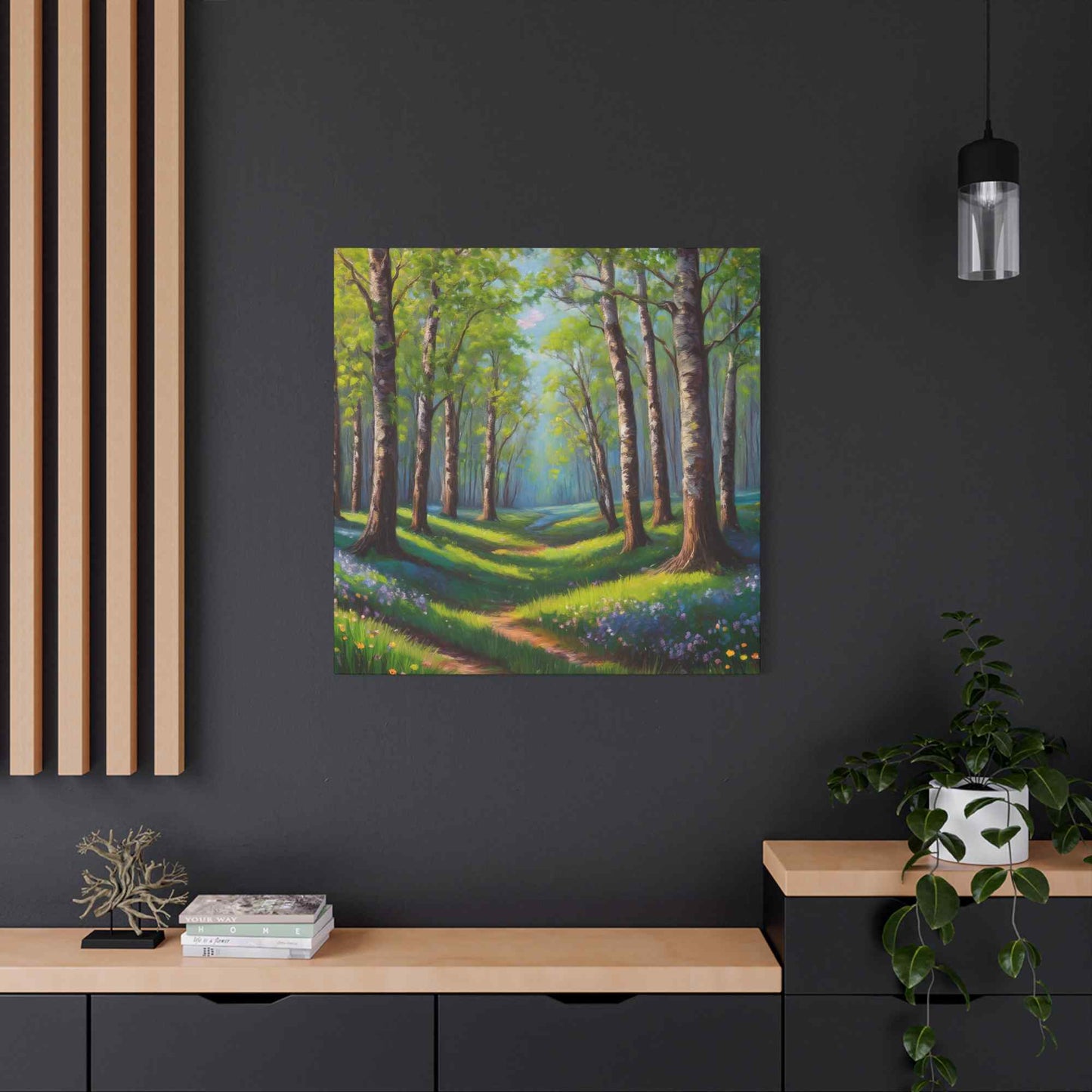 Spring Forest Print Canvas, Oil Paint Print 20x20, 24x24, 30x30, 32x32, 36x36 Art Design Print Pine-Wood Inner Frame MC-94