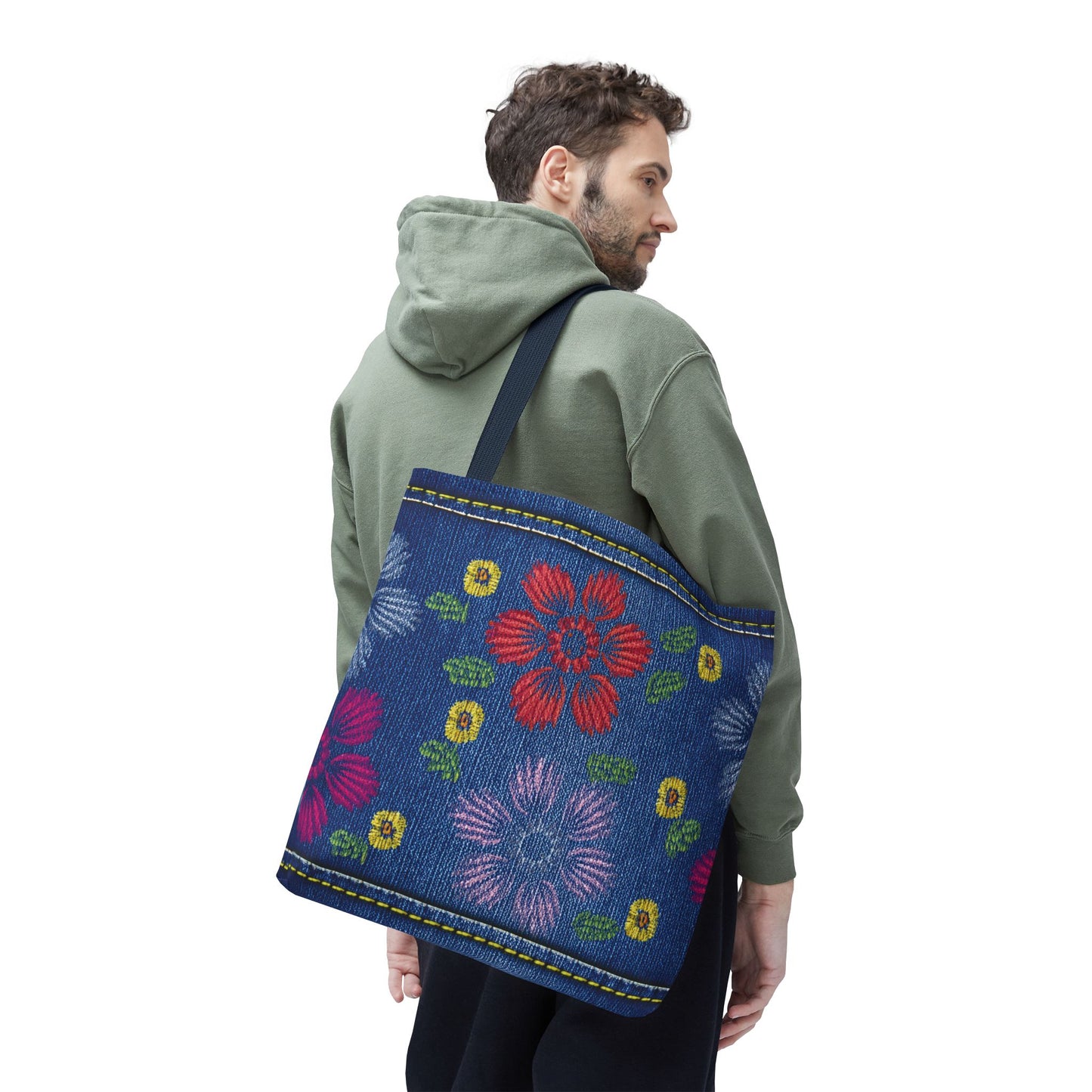 Denim Fabric Imitation Print Unisex Canvas Bag Poly Spun 3 Sizes Tote Bag 131