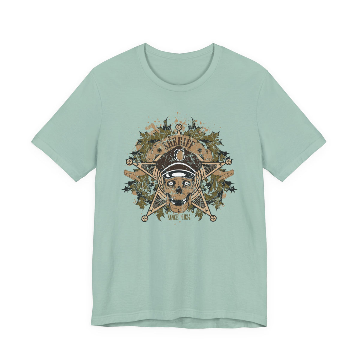 Skull and Crossbones Floral Emblem T-Shirt Nautical Pirate Unisex Cotton Tee Art-45