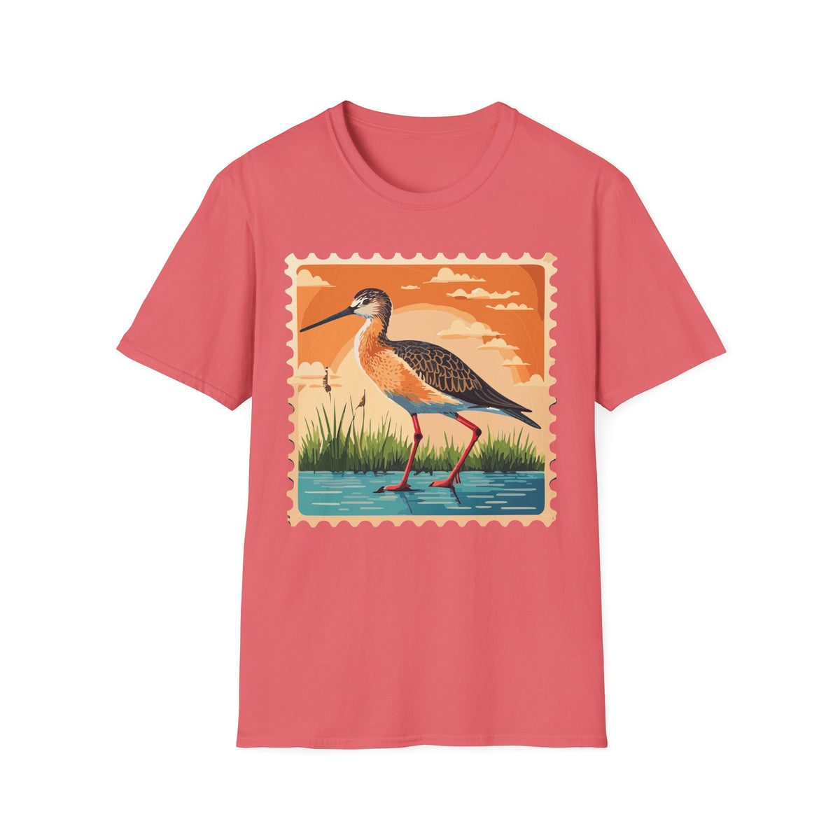 Marsh Bird Illustration T-Shirt | Retro Shorebird Graphic Tee Unisex 100 Cotton Gildan T-Shirt