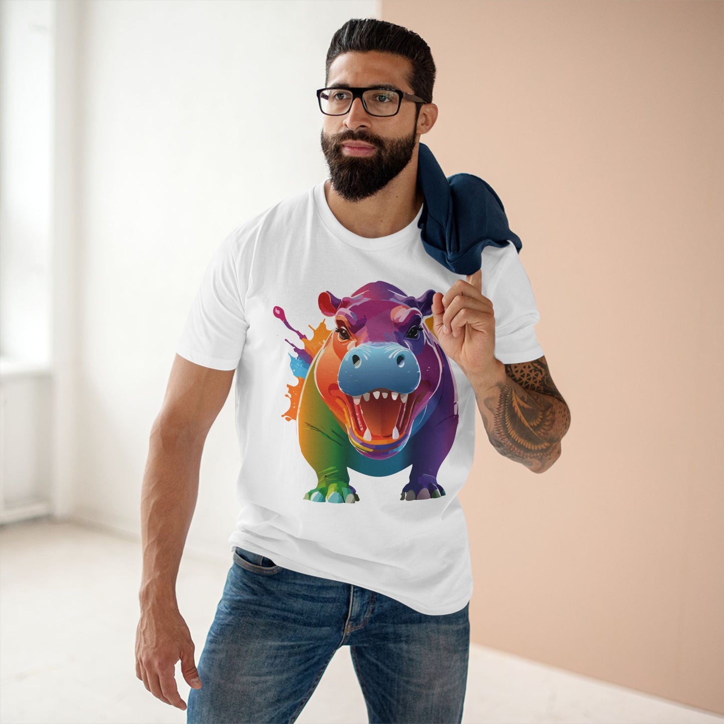 Hippo Graphic Unisex 100 Cotton Staple Tee with Animal Design Artwork 6