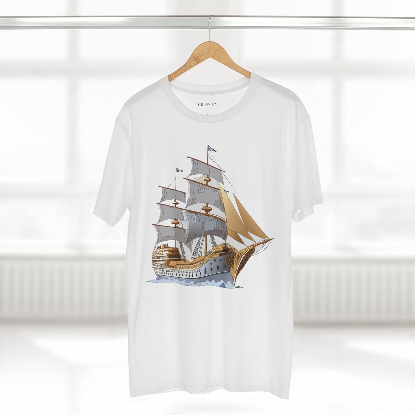 Ship Graphic Unisex 100 Cotton T-Shirt with Gold Frigate Art Design 7