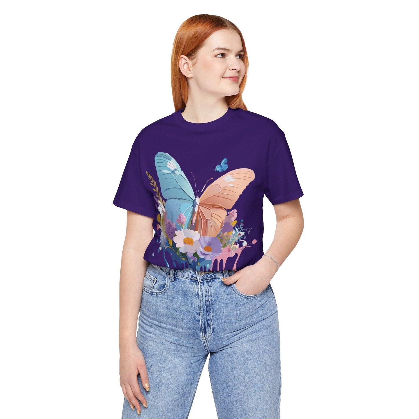 Butterfly Graphic Unisex 100 Cotton Lightweight Vintage Floral Design Jersey Tee 3
