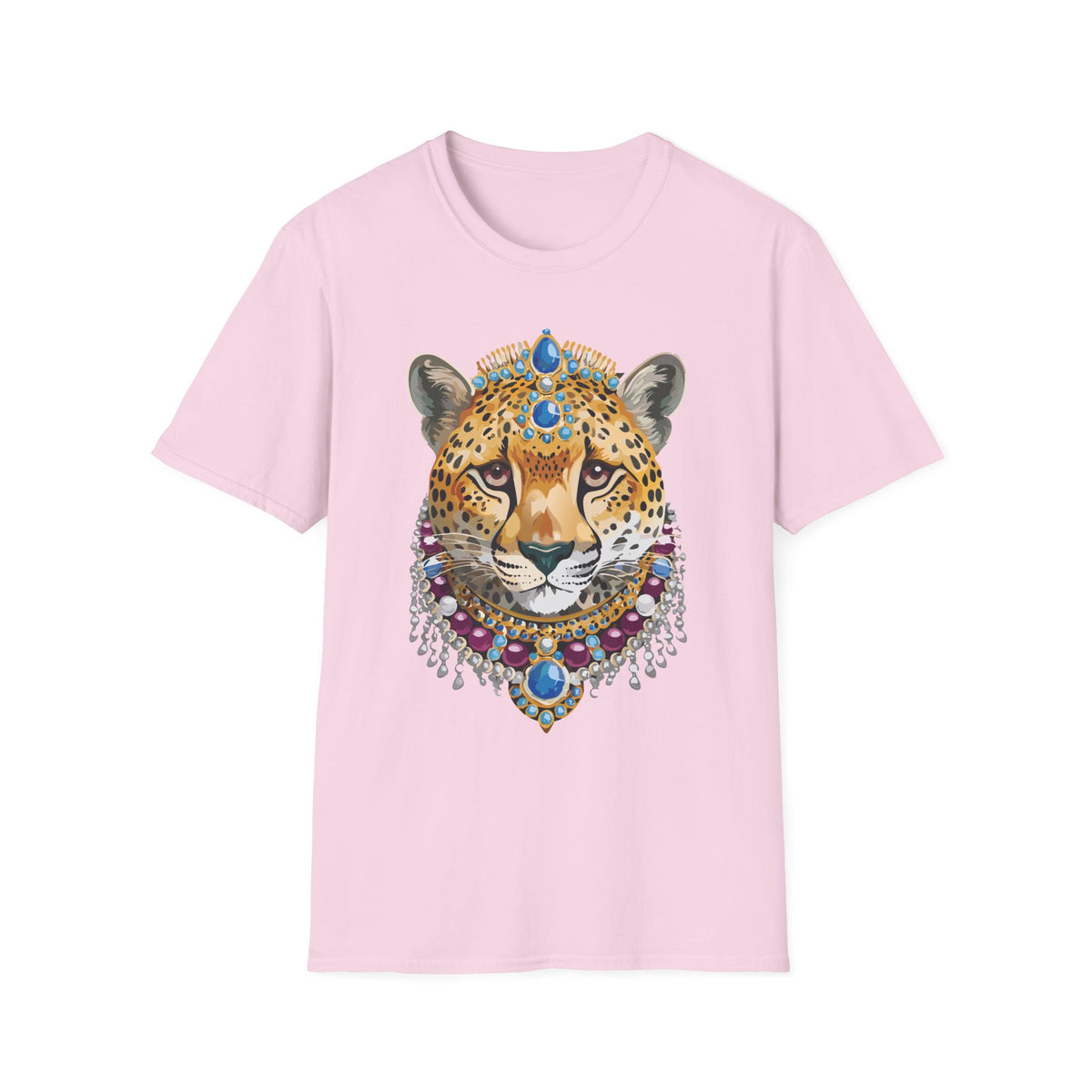 Jeweled Cheetah Face T-Shirt | Ornate Gemstone Leopard Illustration