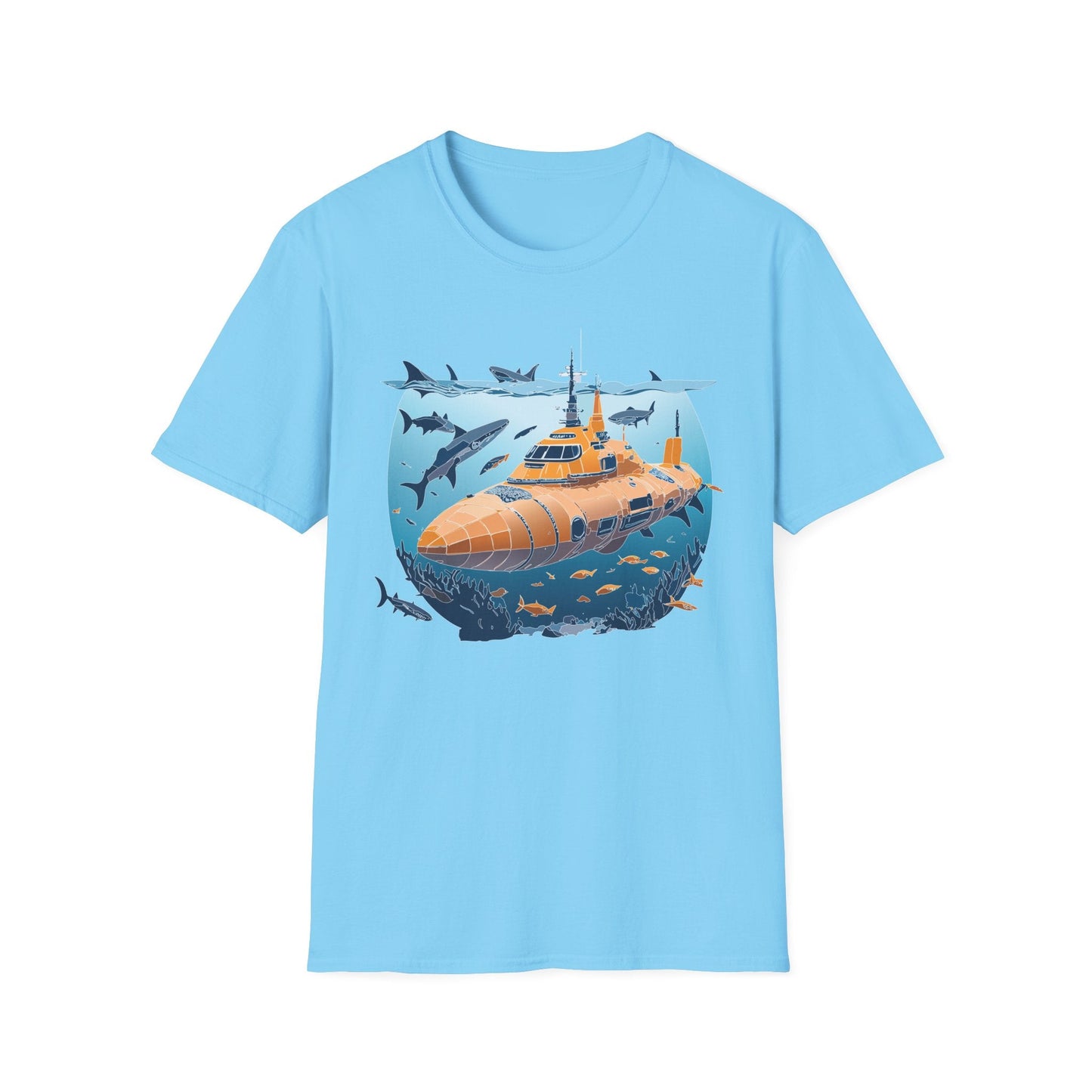 Ocean Graphic Tee Shirt Unisex Softstyle 64000 Gildan Lightweight Breathable Ocean Design U Boat