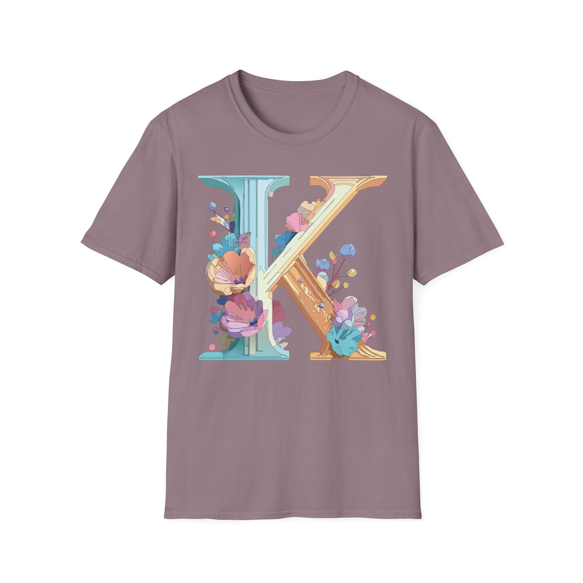 Floral Letter K T-Shirt | Initial Monogram Tee
