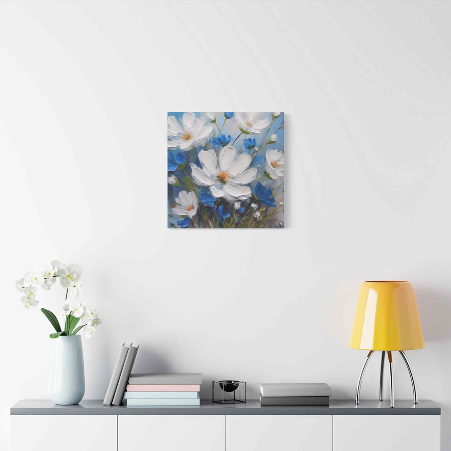 White Flowers Print Canvas, White Flowers Oil Paint Print 20x20, 24x24, 30x30, 32x32, 36x36, Art Design Print Non-Frame MC-9