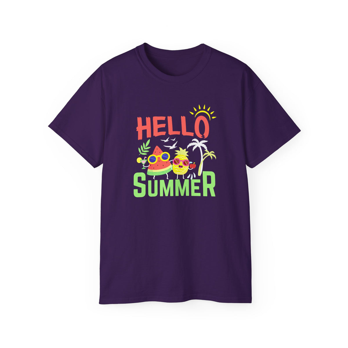 Hello Summer T-Shirt | Sunglasses Pineapple Palm Tree Summer Tee