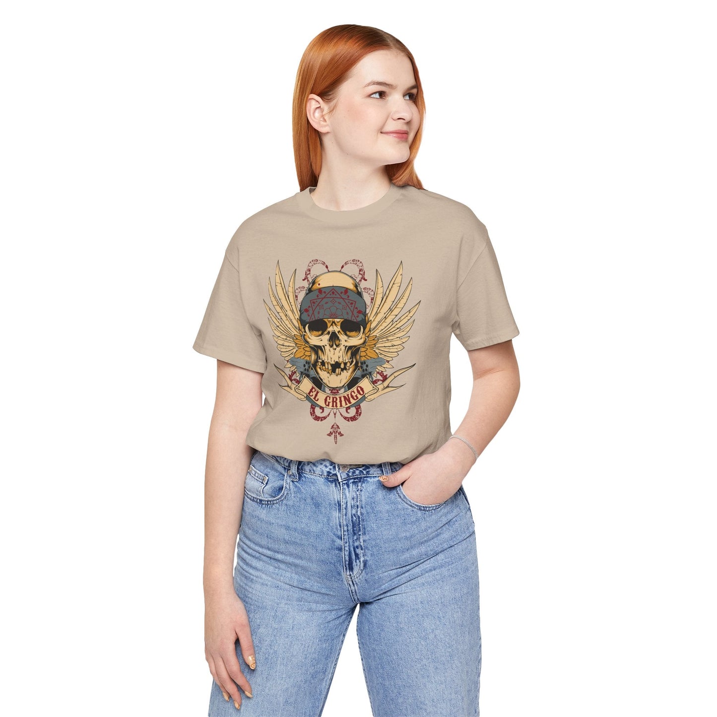 El Gringo Skull with Wings T-Shirt Vintage Tattoo Style Art-53