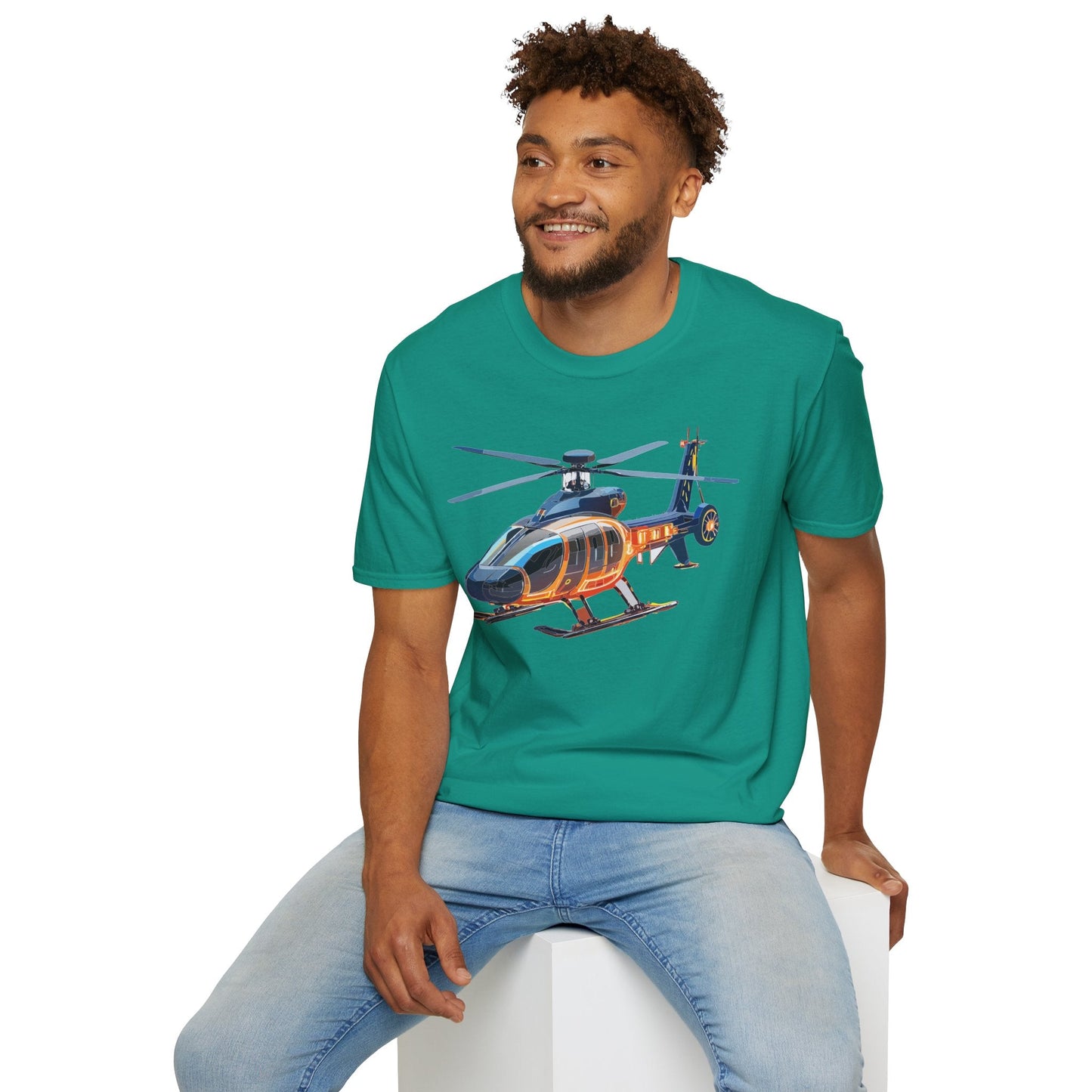 Unisex Helicopter Graphic T Shirt Softstyle 64000 Short Sleeve Chopper Tee For Everyday Comfort