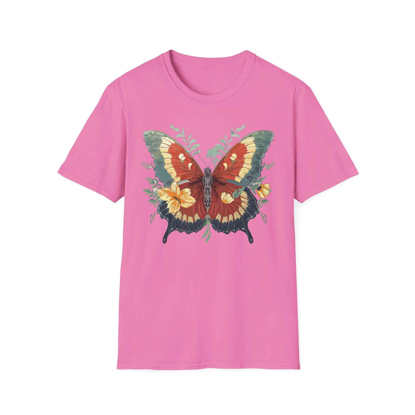 Butterfly T Shirt Unisex Gildan Softstyle 64000 Comfort Monarch Design 100 Percent Cotton