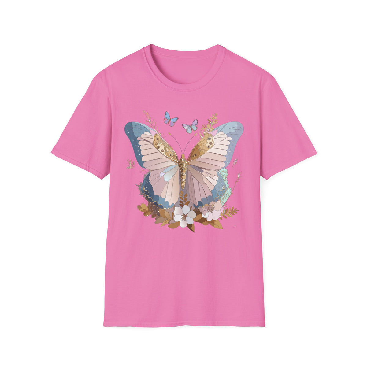 Butterfly Floral T-Shirt — Pastel Garden Wings Graphic Design Unisex 100 Cotton Gildan T-Shirt
