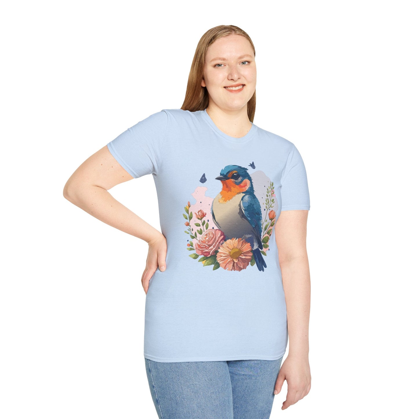 Bird T Shirt Floral Design Unisex Gildan Softstyle 64000 Ring Spun Cotton Tee Breathable Wear