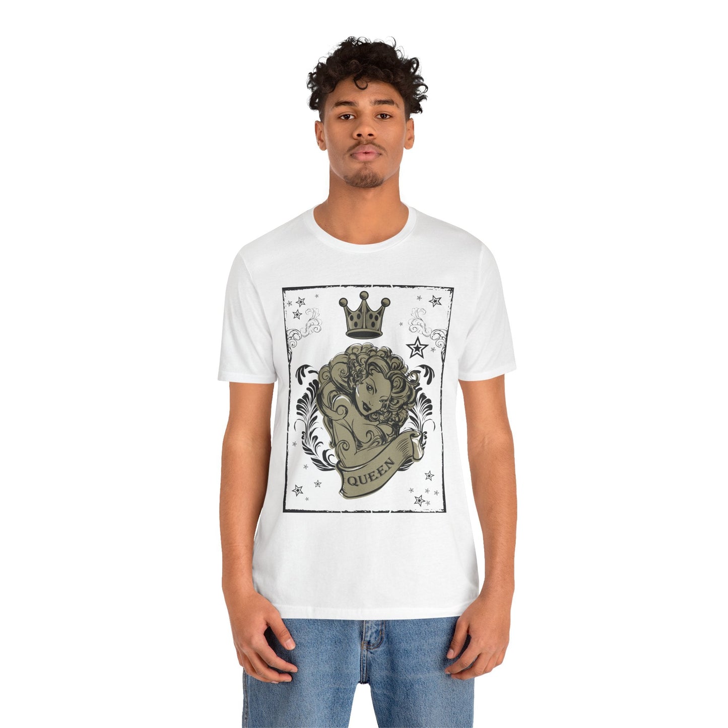 Crown Face Portrait Graphic Tee Vintage Floral Illustration Rock Band T-Shirt