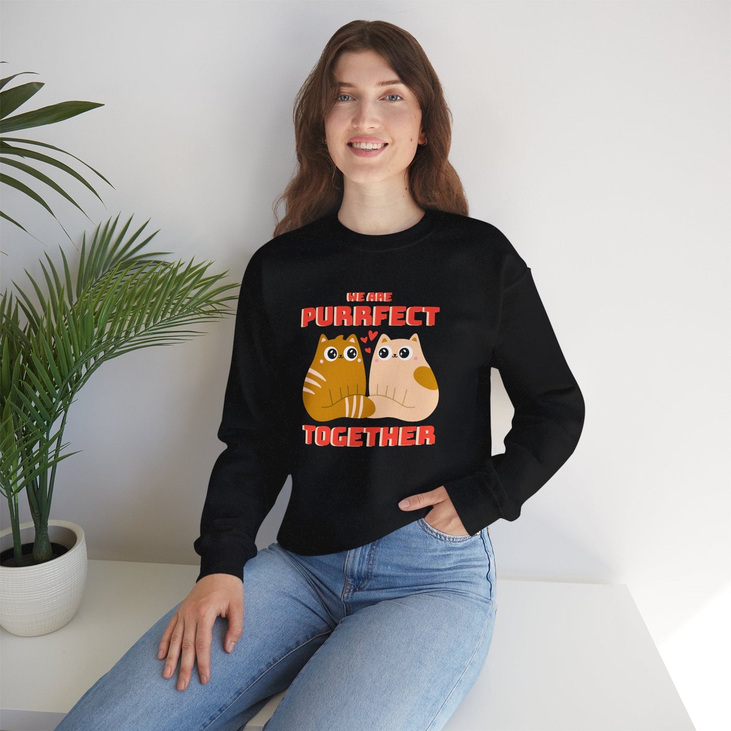 Cat Heart Sweatshirt Unisex 50/50 Cotton-Poly Blend Valentine Gift For Cat Lovers